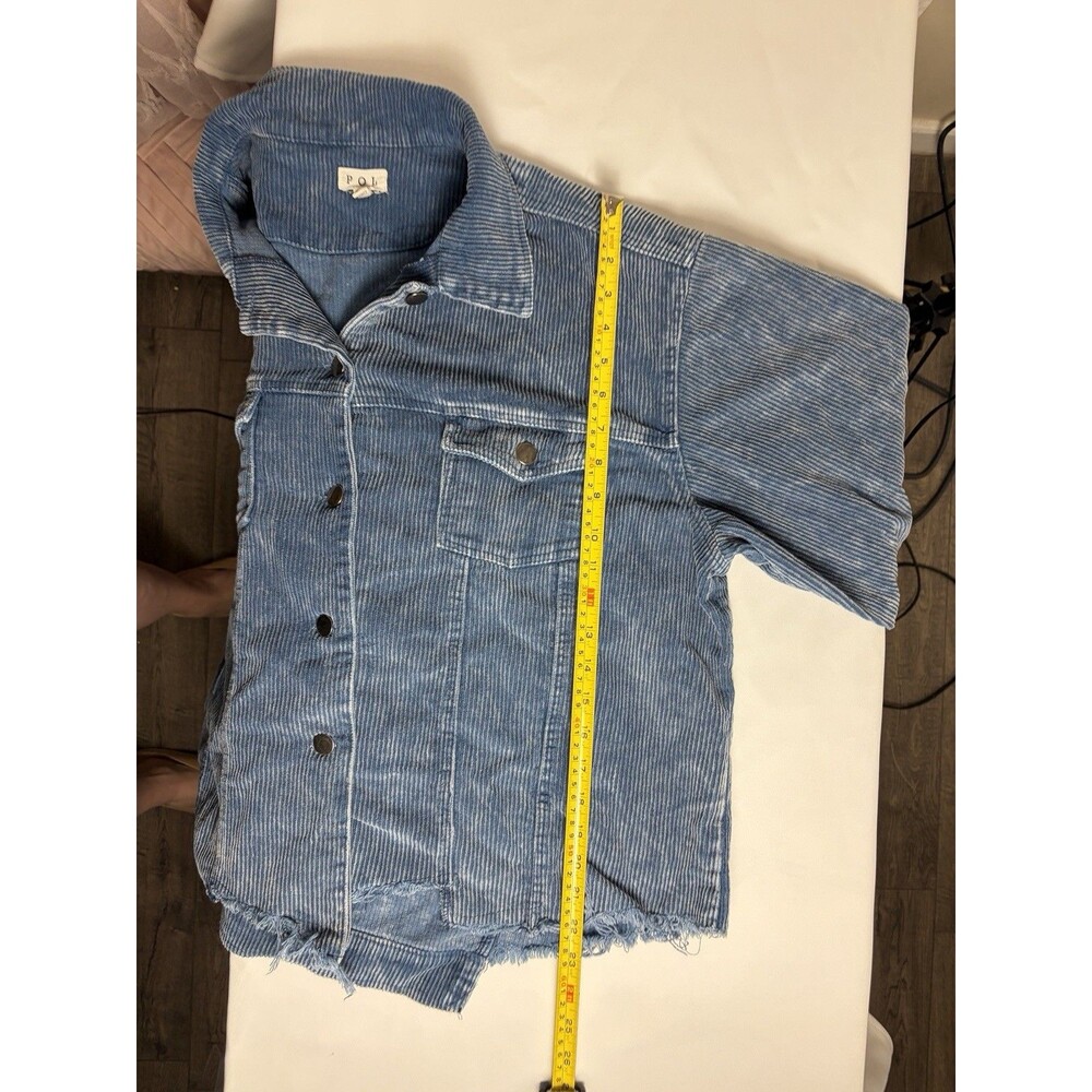 POL Sea Blue Crop Corduroy Distressed Raw Edge Jacket Frayed Size 2X Boho Grunge - Picture 4 of 11